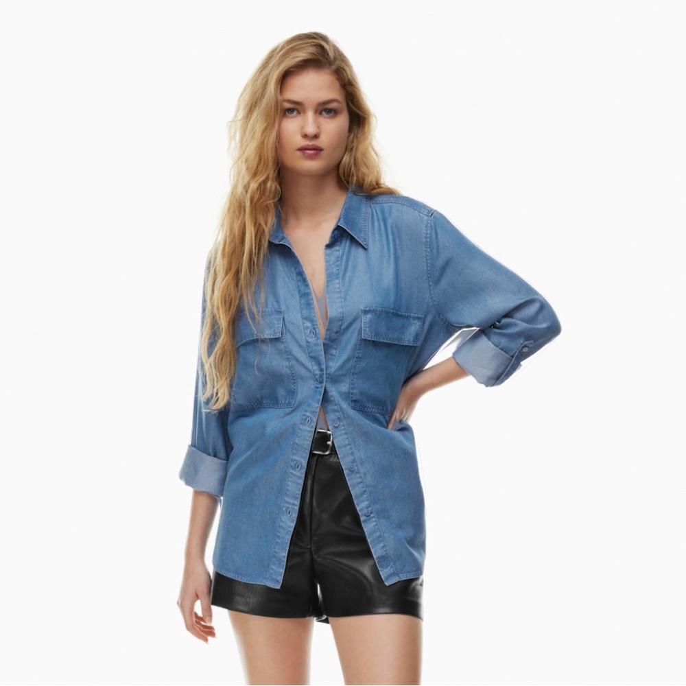 NWT Aritzia The Group by Babaton Utility Shirt Button-up Roll Sleeves Blue